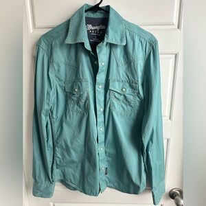 WRANGLER RETRO MEN'S SOLID LONG SLEEVE SNAP WESTERN SHIRT Teal NWOT